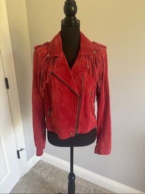 Blank NYC Red genuine Suede Fringe Moto Jacket